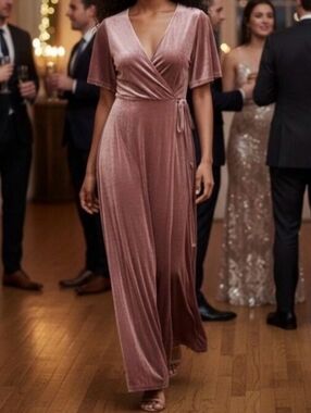 BALTC BORN Meghan Pink Velvet Wrap Dress Wedding Bridesmaid Baby Shower Sz Small